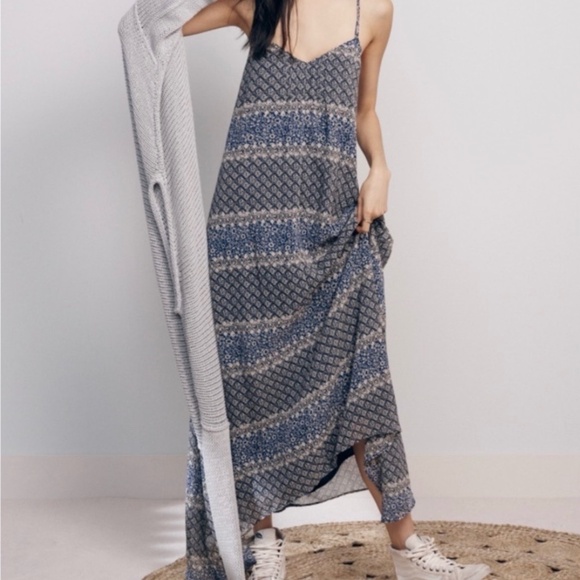 Madewell Women's Blue/ Gray Moroccan Tile Maxi Dress  Fully Lined Boho Size M - Picture 1 of 14